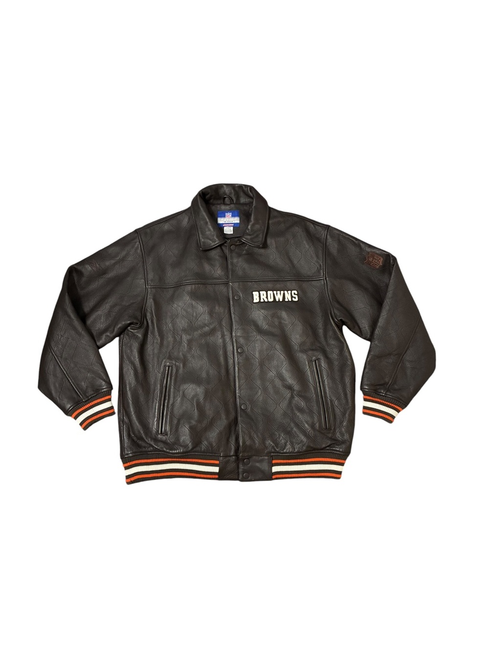 NFL Reebok Browns Leather Varsity Jacket - Brown